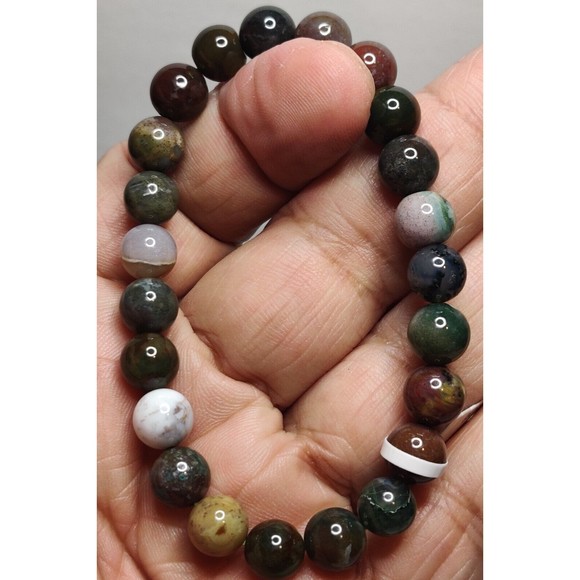 FANCY JASPER STRETCHY ROUND 8mm BRACELET NATURAL STONE w/ FREE FELT POUCH-B810 - Picture 3 of 14